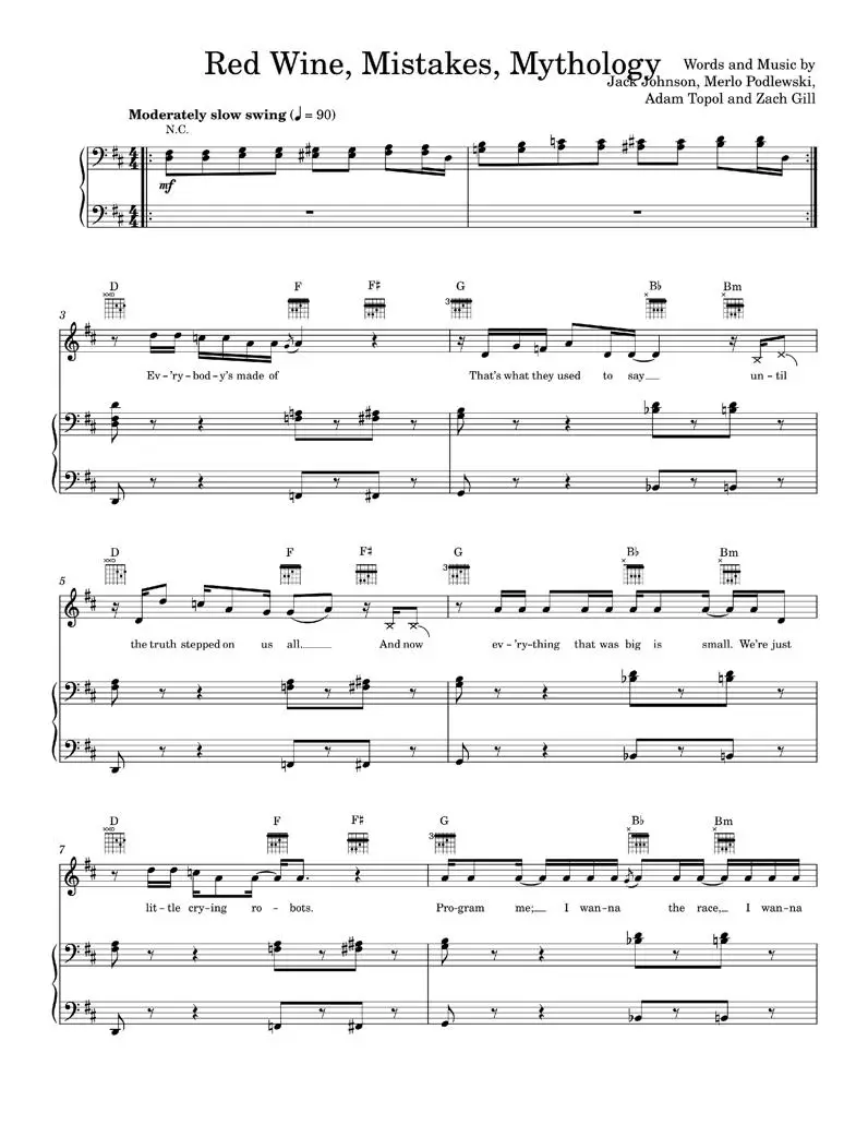 Red wine mistakes mythology Jack Johnson (PianoVocalGuitar) / AvaxHome