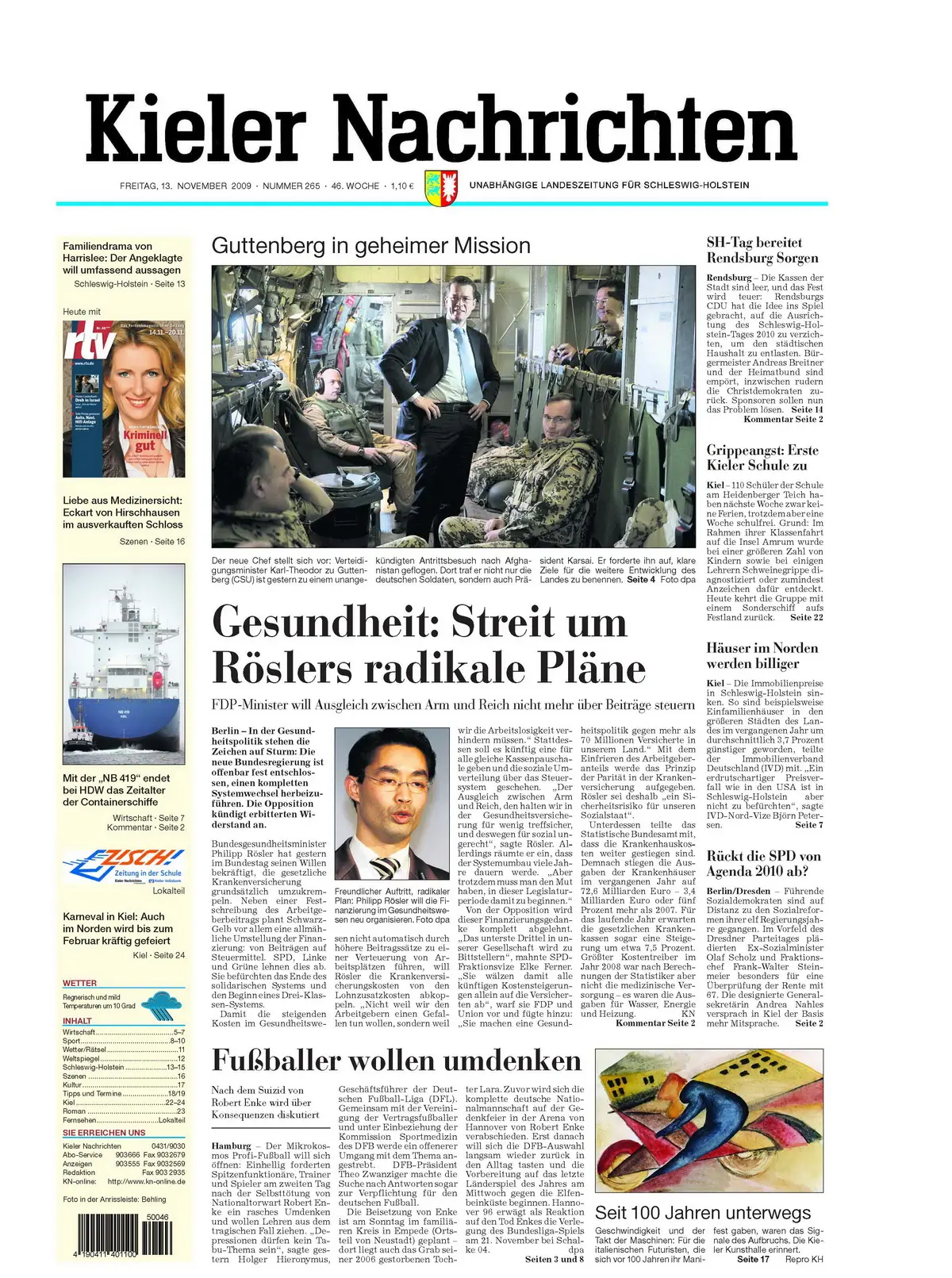 Kieler Nachrichten vom 13. November 2009