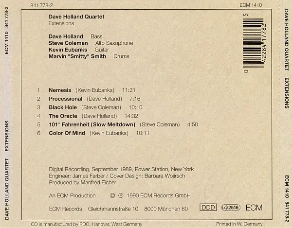 Dave Holland Quartet - Extensions (1990) {ECM 1410} / AvaxHome