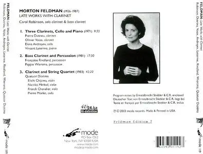 Carol Robinson, Quatuor Diotima & Soloists - Morton Feldman: Late Works with Clarinet (2003)