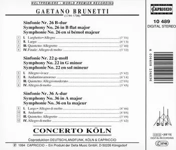 Concerto Köln - Gaetano Brunetti: 3 Sinfonien (1994)