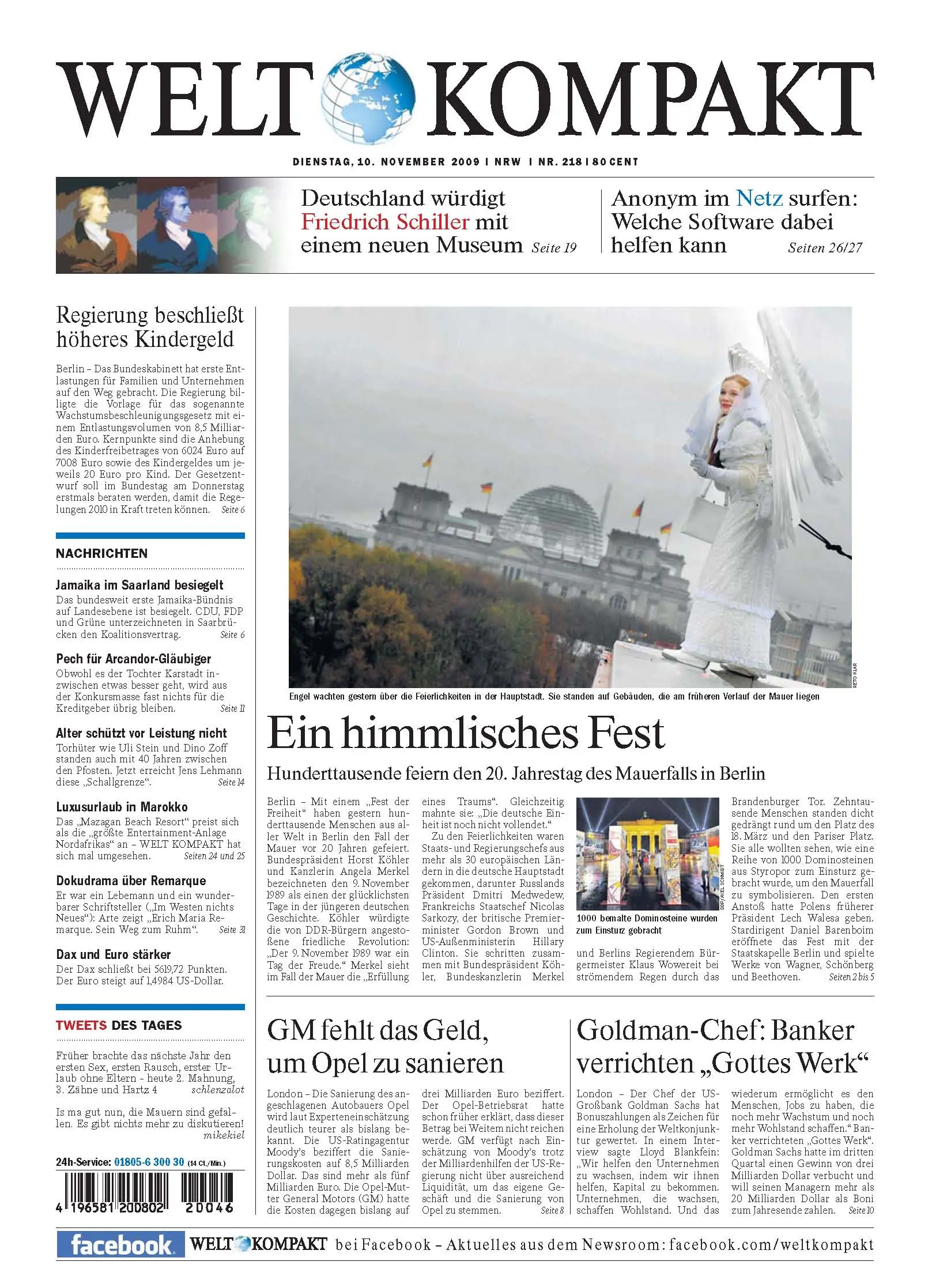 Die Welt kompakt vom 10. November 2009
