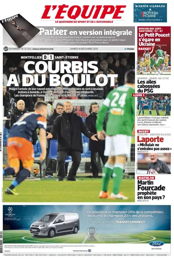L'Equipe du Samedi 14 Décembre 2013