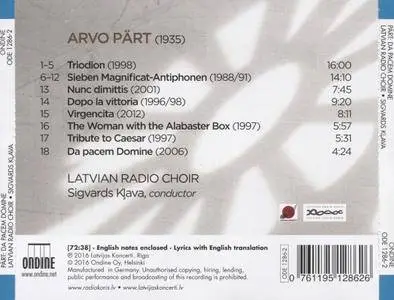 Latvian Radio Choir, Sigvards Kļava - Arvo Pärt: Da pacem Domine (2016)