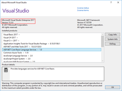 Microsoft Visual Studio 2017 version 15.5.0