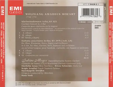 W.A. Mozart - Sabine Meyer - Klarinettenkonzert & Sinfonia Concertante (1990, Reissue 1996)