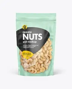 Frosted Plastic Pouch w/ Cashew Nuts Mockup 78999