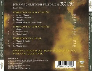 Burkhard Glaetzner, Neues Bachisches Collegium Musicum Leipzig - Johann Christoph Friedrich Bach: 3 Symphonies (2015)