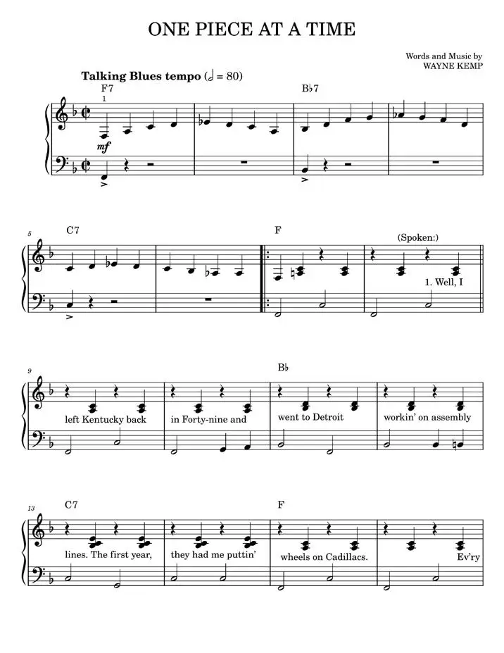 One piece at a time Johnny Cash (Easy Piano) / AvaxHome