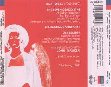 Kurt Weill - Seven Deadly Sins & Mahagonny Songspiel - Ute Lemper (1990) {Decca London 430 168-2}