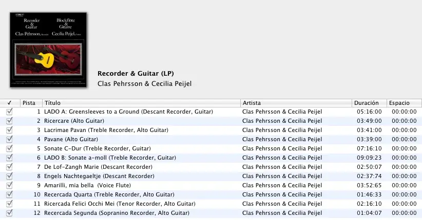 Clas Pehrsson & Cecilia Peijel - Recorder and Guitar (LP / FLAC)