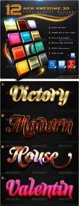 GraphicRiver 12 New Awesome 3D Text Effect Styles + Actions