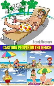 Cartoon people on the beach - Stock Vectors