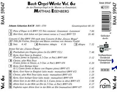 Matthias Eisenberg - J.S. Bach: Orgel-Werke, Vol. 6a - An der Flentrop-Orgel in St. Marien zu Osnabrück (1992)