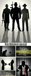 Crime, murder, prison, men with guns - vector silhouettes