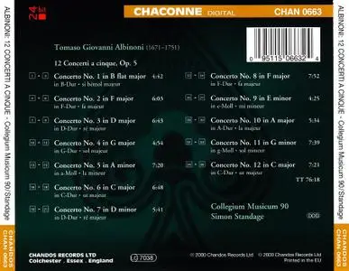 Simon Standage, Collegium Musicum 90 - Tomaso Albinoni: 12 Concerti a cinque Op. 5 (2000)