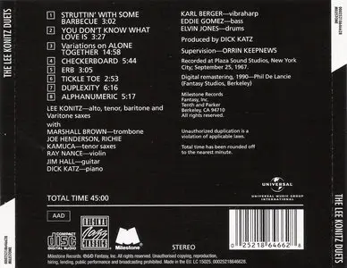 Lee Konitz - The Lee Konitz Duets (1967) [Remastered 1990] {REPOST}