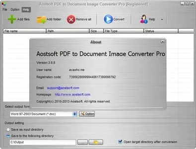 Aostsoft PDF to Document Image Converter Pro 3.8.8