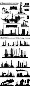 Vectors - Silhouettes of Oil Industry Factory