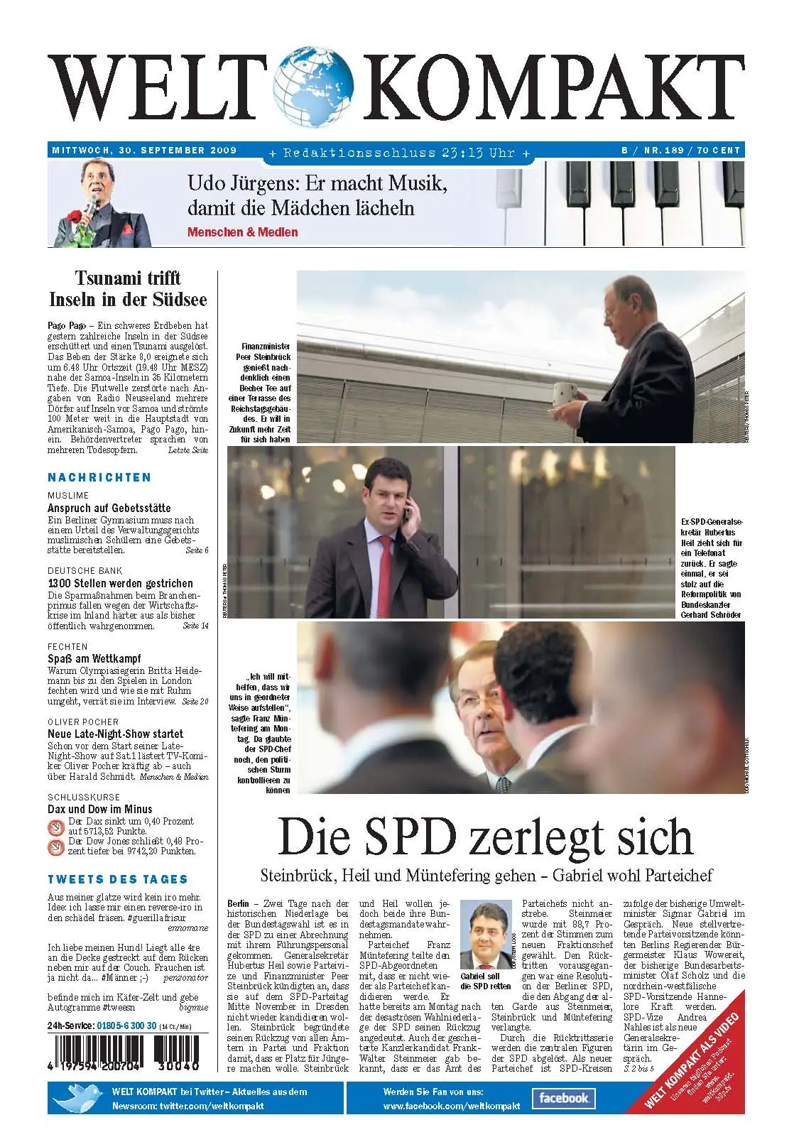 Die Welt kompakt vom 30. September 2009