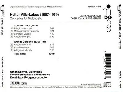 Ulrich Schmid, Dominique Roggen - Villa-Lobos: Concertos for Violoncello and orchestra (1989)
