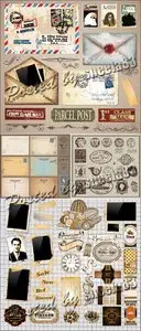 Vintage Elements & Postcards Vector