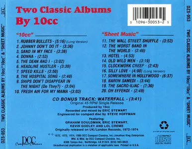 10cc - Two Classic Albums: '10cc' (1973) & 'Sheet Music' (1974) 2LP on 1CD, Remastered By Steve Hoffman, 1990