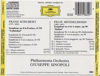 Guiseppe Sinopoli / Philharmonia Orchestra - Schubert / Mendelssohn (1984, Deutsche Grammophon # 410 862-2)