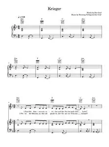 Krieger - Unheilig (Piano-Vocal-Guitar (Piano Accompaniment))