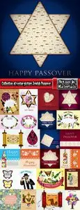 Collection of vector picture Jewish Passover matza wine