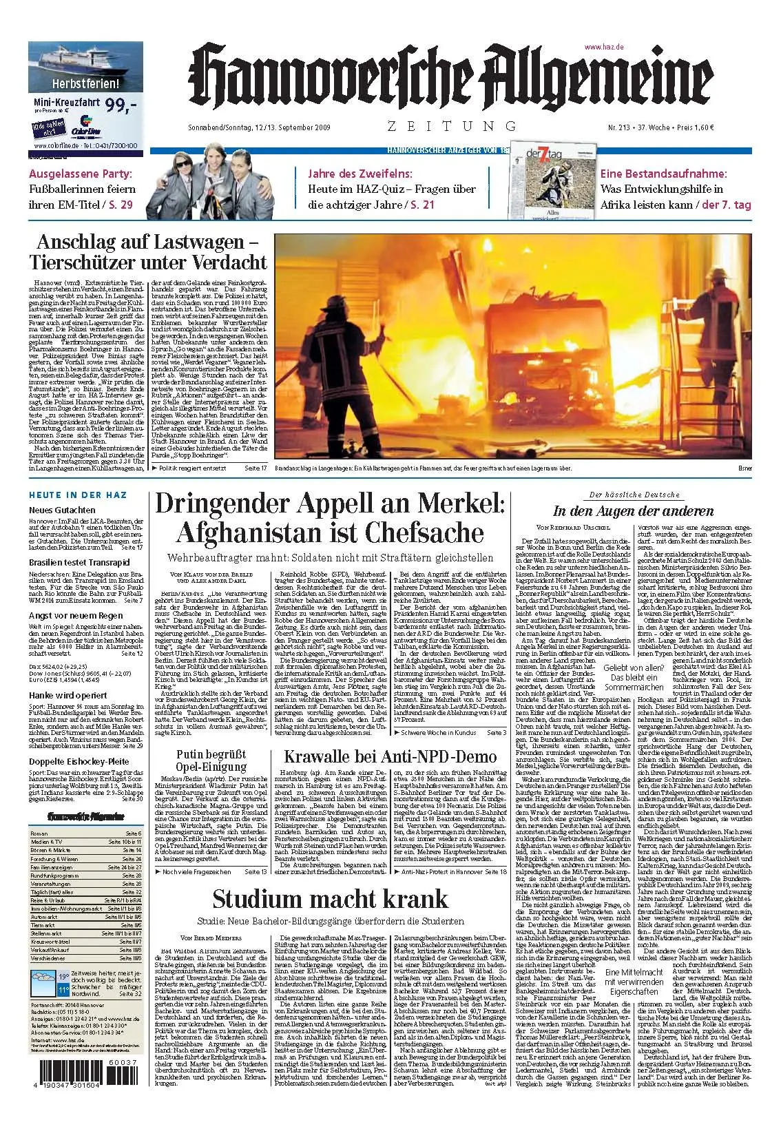 Hannoversche Allgemeine Zeitung vom 12. und 13. September 2009