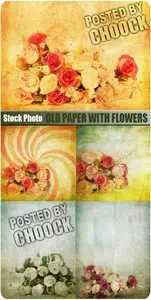 Old paper with flowers - Stock Photo