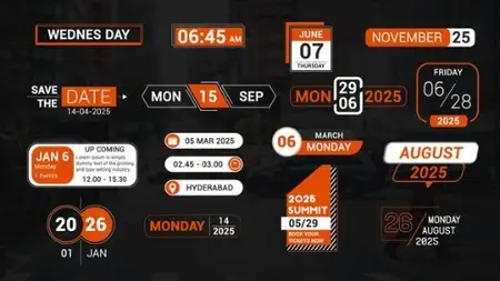 VideoHive - Modern Date And Time Titles Pack - 63928300