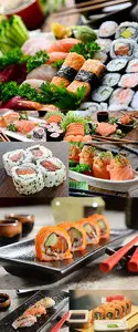 Stock Photo: Sashimi and sushi on white plate