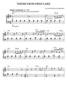 Swan Lake, Op. 20 (Theme) - Black Swan Movie, Pyotr Il'yich Tchaikovsky (Easy Piano)
