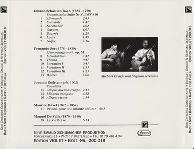 Duo Chitarra Concertante - Bach / Sor / Rodrigo / Ravel / De Falla (1992, Edition Violet # 200.018)