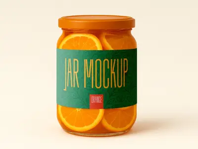 Orange Fruit Jar Mockup with Realistic Glass Packaging Design 1706389543