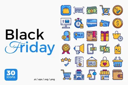 Black Friday Icon Pack - 30 Premium Vector Icons for Holiday Promotions