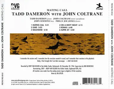 Tadd Dameron with John Coltrane - Mating Call (1956) {Prestige RVG Remaster PRCD-30163 rel 2007}