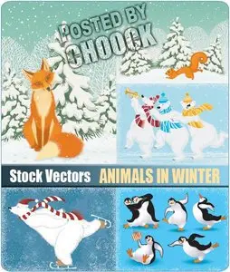 Animals in winter - Stock Vector