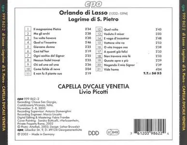 Livio Picotti, Capella Ducale Venetia - Orlando di Lasso: Lagrime di San Pietro (2003)