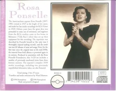 Rosa Ponselle - The 1939 Victor and 1954 'Villa Pace' Recordings (1996) {3CD Set Romophone 81022-2}