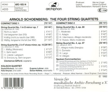 The Kolisch Quartet · Schoenberg · String Quartets Nos. 1-4 [1st. release of this material] Re-Up