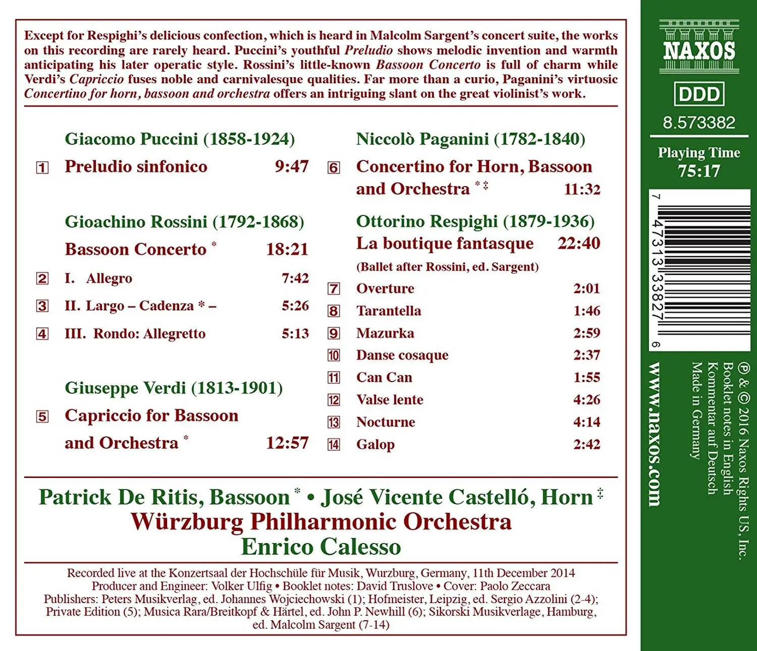 Würzburg Philharmonic Orchestra & Enrico Calesso - Paganini, Rossini ...