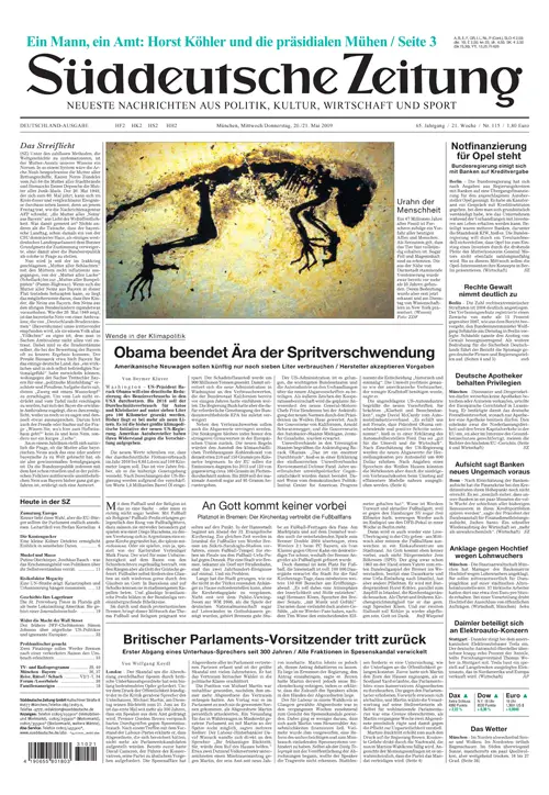Sueddeutsche Zeitung vom 20.05.2009