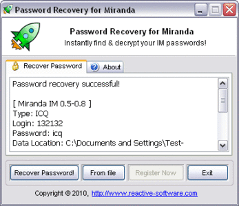 Password Recovery for Miranda 1.10.06.10