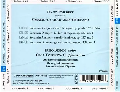 Schubert: Sonatas for Violin and Fortepiano / Olga Tverskaya, Fabio Biondi (1995)