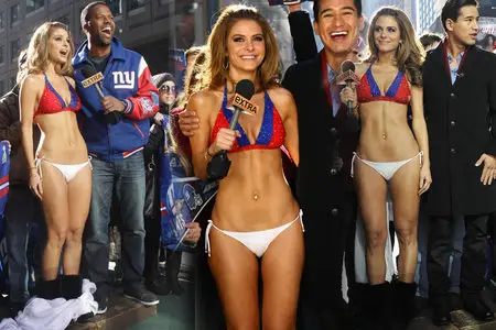 Maria Menounos - Wears Giants bikini on set of Extra February 2, 2012
