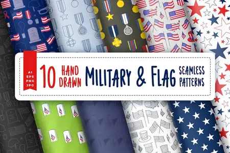 EE - Hand Drawn US Military and Flag Seamless Patterns JDLDTBW