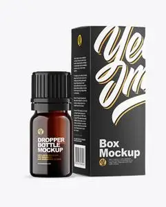 Dark Amber Glass Bottle with Box Mockup 79109